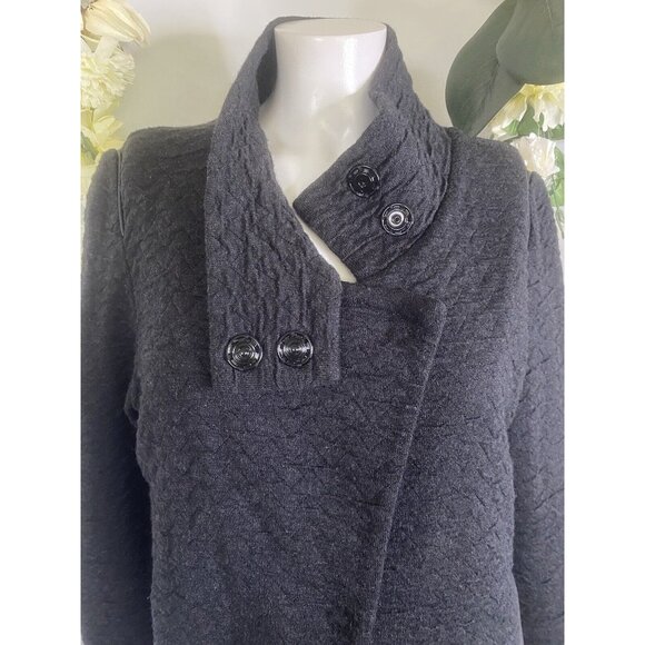 Vintage AMS Pure Women's Black Snap Closure Wool Blend Sweater Jacket Sz 8 Spain - Picture 2 of 16